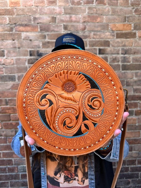 Myra Bag Handbags - NWT Myra Bag Boho Motif Hand Tooled Leather Round Bag / Purse